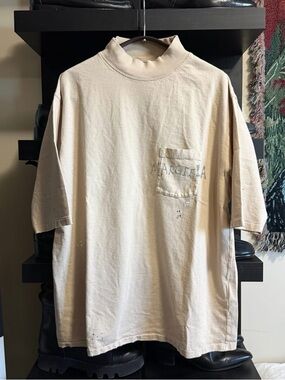 Maison Martin Margiela Men’s Cream Short-Sleeve Pocket Tee with Mock Neck